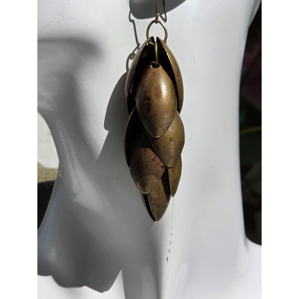 Antique Brass Petal Dangle Earrings With‎ Fishhook Closure